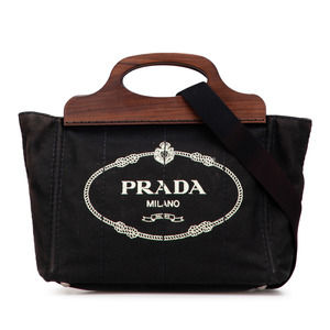 Pre-Loved Prada Canvas Wood Handle Canapa Logo Satchel